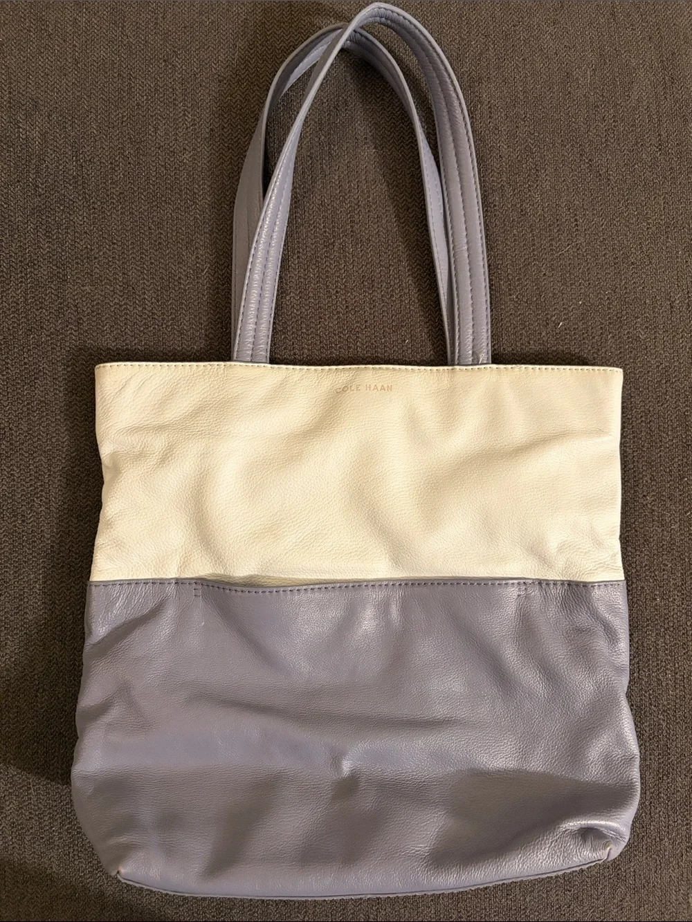 Cole Haan Cream and Blue Two-Tone Leather Tote